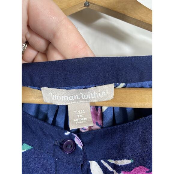 Woman Within Tunic Top 22/24 1X Blue Purple Floral Blouse Romantic Cottagecore - Picture 7 of 11